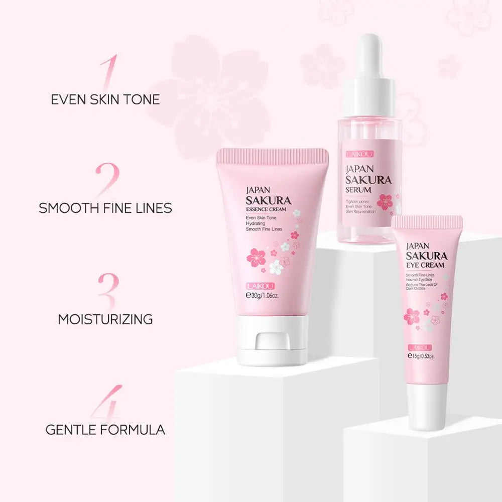 Coffret de soins pour le visage Crème nettoyante Sakura Essence Tonique hydratant blanchissant et anti-âge Crème pour les yeux Sérum pour le visage Soins de la peau pour les yeux