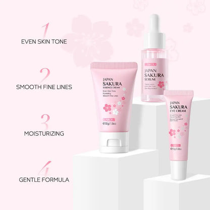 Coffret de soins pour le visage Crème nettoyante Sakura Essence Tonique hydratant blanchissant et anti-âge Crème pour les yeux Sérum pour le visage Soins de la peau pour les yeux