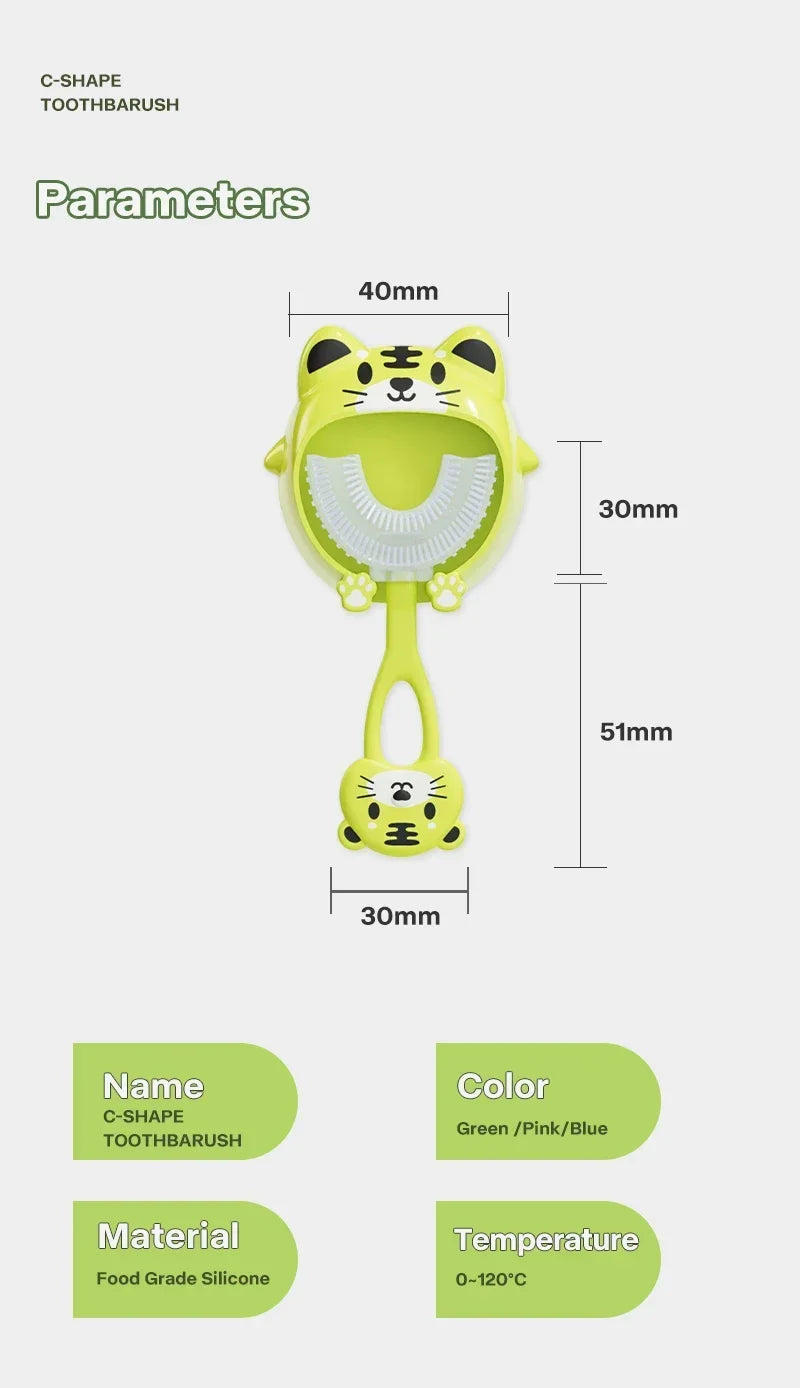 Brosse à dents en Silicone souple pour bébé de 2 à 12 ans, brosse de nettoyage des dents en forme de U à 360 degrés pour enfants de 2 à 12 ans