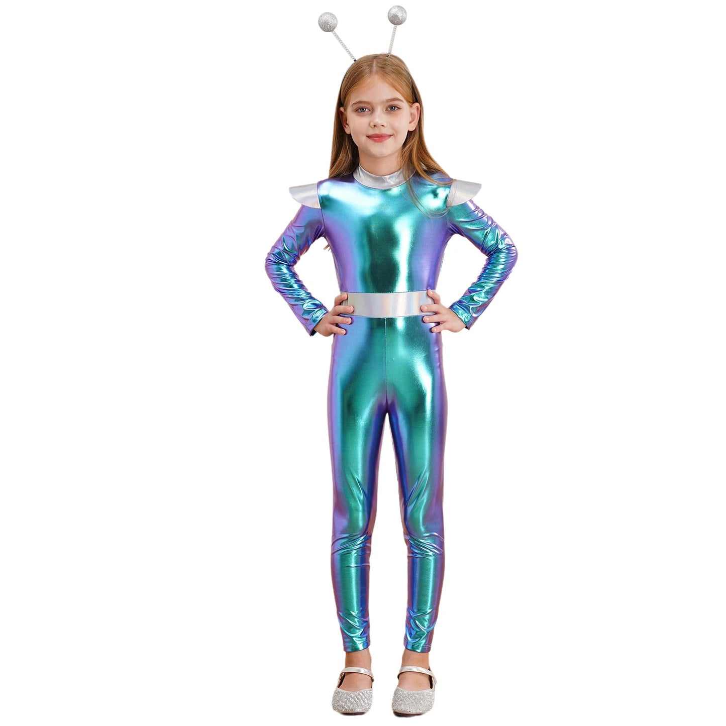Costume de Cosplay Alien pour filles et garçons, combinaison d'astronaute à manches longues avec cerceau pour cheveux, pour fête de carnaval d'halloween