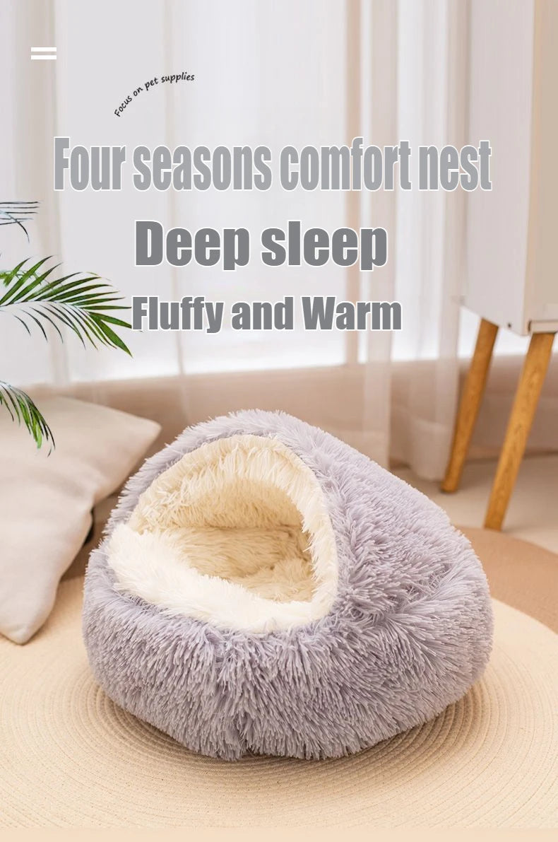 Lit pour animaux de compagnie 2 en 1 en peluche douce 50CM avec housse lit rond pour chat matelas pour chiot chaud chat chien nid de couchage grotte pour petits chiens tapis