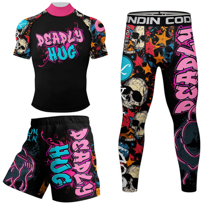 Cody Lundin nouveaux modèles personnalisés manches courtes Polyester extensible éruptions cutanées Shorts MMA BJJ ensembles avec ceinture en caoutchouc