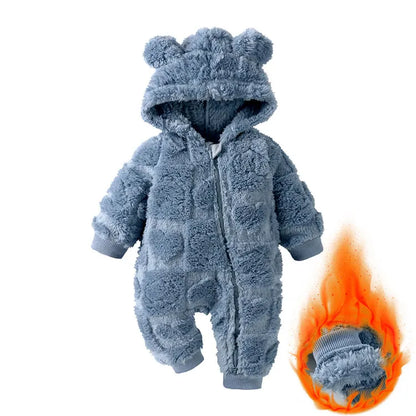 Dessin animé bébé vêtements garçon barboteuse à manches longues arctique velours à capuche bébé fille barboteuse hiver chaud nouveau-né vêtements 0-18 mois