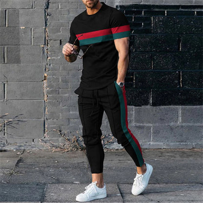Ensemble de survêtement à manches courtes pour hommes, t-shirt décontracté, olympiques Y-pantalon, vêtements à col rond, mode sportive, fjCasual, 2 pièces