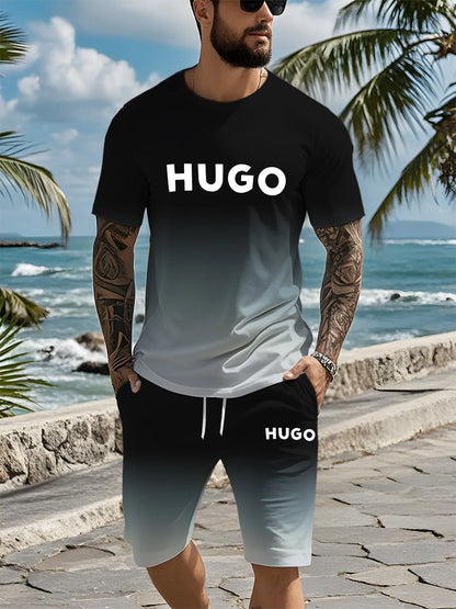 Un tout nouveau ensemble de vêtements pour hommes imprimés numériques en 3D de marque tendance d'été, un vêtement décontracté à la mode adapté aux hommes et aux femmes, bre
