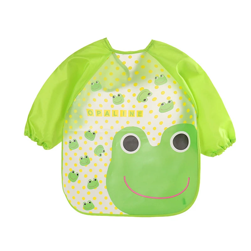 Bavoir anti-salissures pour bébé de 0 à 3 ans, manteau à manches longues, avec sangle, doux, mignon, motif de dessin animé, D343