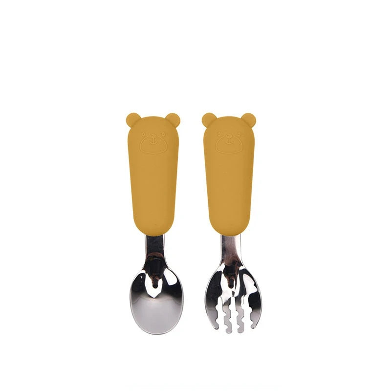 Ensemble de vaisselle de dessin animé pour bébé, ustensiles pour enfants en acier inoxydable, couverts de table pour tout-petits, dessin animé, cuillère d'alimentation pour nourrissons, fourchette