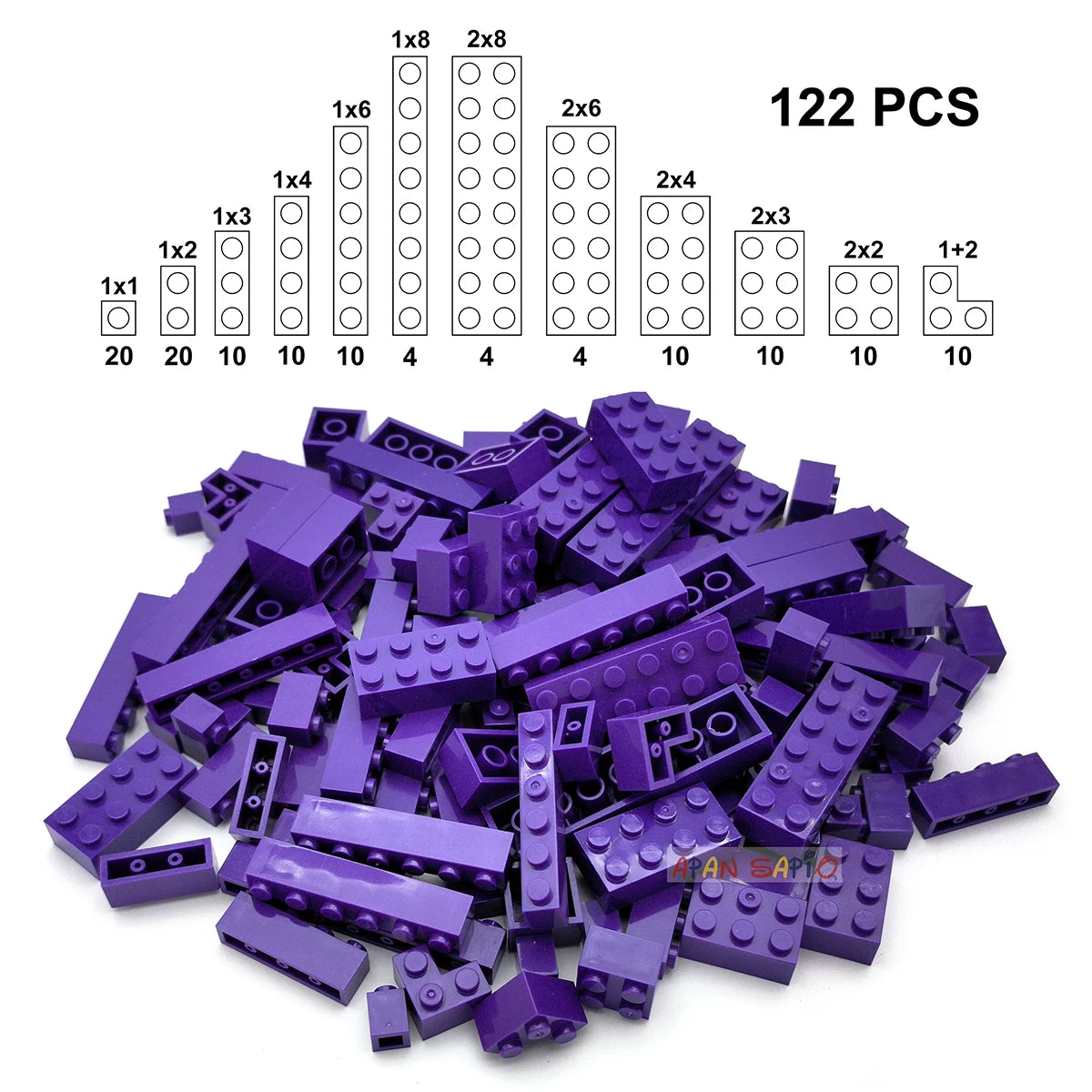 122 pièces figurines épaisses briques 12 tailles bricolage blocs de construction éducatif taille créative Compatible avec 3001 jouets en plastique pour les enfants