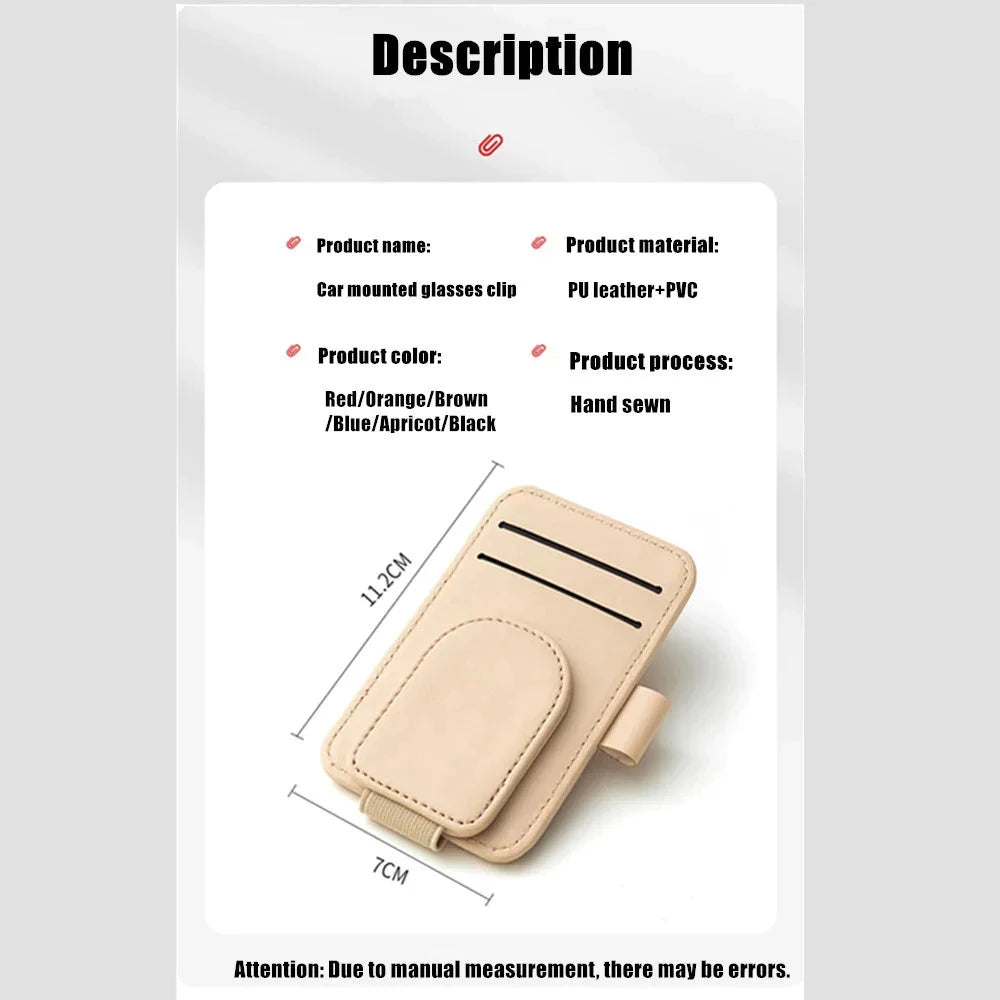 Porte-lunettes de soleil de voiture, Clip de lunettes pour pare-soleil, cintre de lunettes en cuir multifonction, Clip de carte de billet Portable, accessoires de voiture