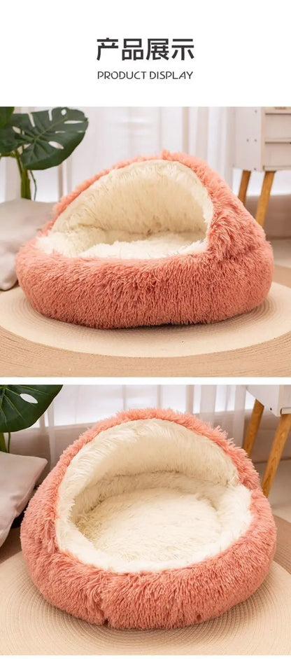 Lit pour animaux de compagnie 2 en 1 en peluche douce 50CM avec housse lit rond pour chat matelas pour chiot chaud chat chien nid de couchage grotte pour petits chiens tapis