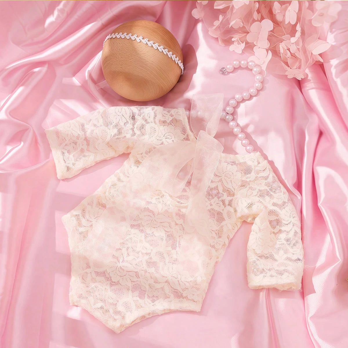 Ylsteed – ensemble 2 pièces pour nouveau-né, barboteuse en dentelle, tenues de photographie pour nourrissons avec bandeau assorti, accessoires de prise de vue Photo pour bébé fille
