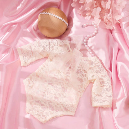 Ylsteed – ensemble 2 pièces pour nouveau-né, barboteuse en dentelle, tenues de photographie pour nourrissons avec bandeau assorti, accessoires de prise de vue Photo pour bébé fille