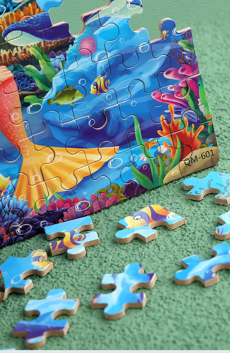 Puzzle de dessin animé 60 pièces avec boîte en métal, Puzzle de véhicule Animal d'éducation précoce pour enfants, jeu d'interaction Parent-enfant