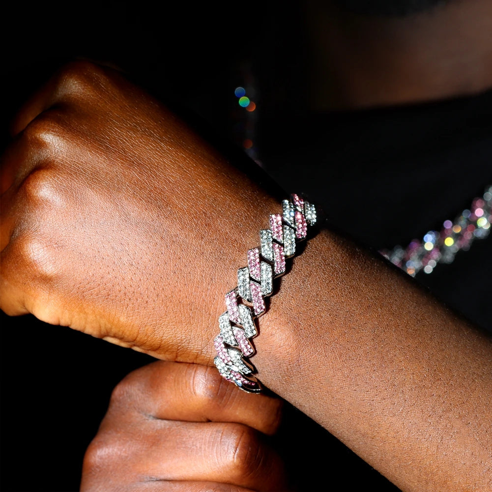 Bracelets en chaîne cubaine à maillons glacés de 14MM pour hommes et femmes, strass complets, épais, Miami, Punk, Hip Hop, bijoux cadeau