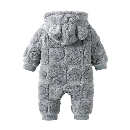 Dessin animé bébé vêtements garçon barboteuse à manches longues arctique velours à capuche bébé fille barboteuse hiver chaud nouveau-né vêtements 0-18 mois
