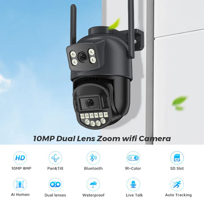 Caméra IP PTZ à double objectif 10MP 5K avec double écran 8MP Ai détection humaine suivi automatique caméra de Surveillance extérieure sans fil O-KAM