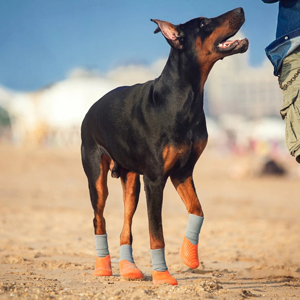 Lot de 4 bottines d'extérieur imperméables pour chien et chat,chaussures anti-tâches et antidérapantes en caoutchouc avec chaussettes, protégeant les coussinets, pour petit et grand chien