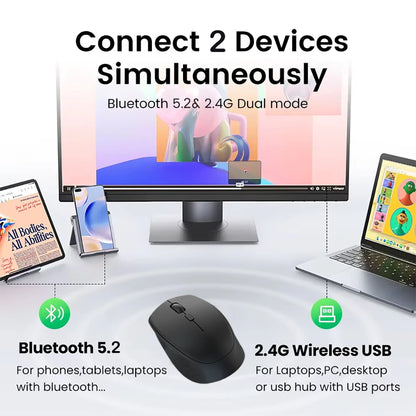 Souris sans fil Bluetooth 5.2, 2.4 ghz, double Mode, silencieuse, Rechargeable, pour jeu, 1600DPI, pour ordinateur portable, Win Mac OS