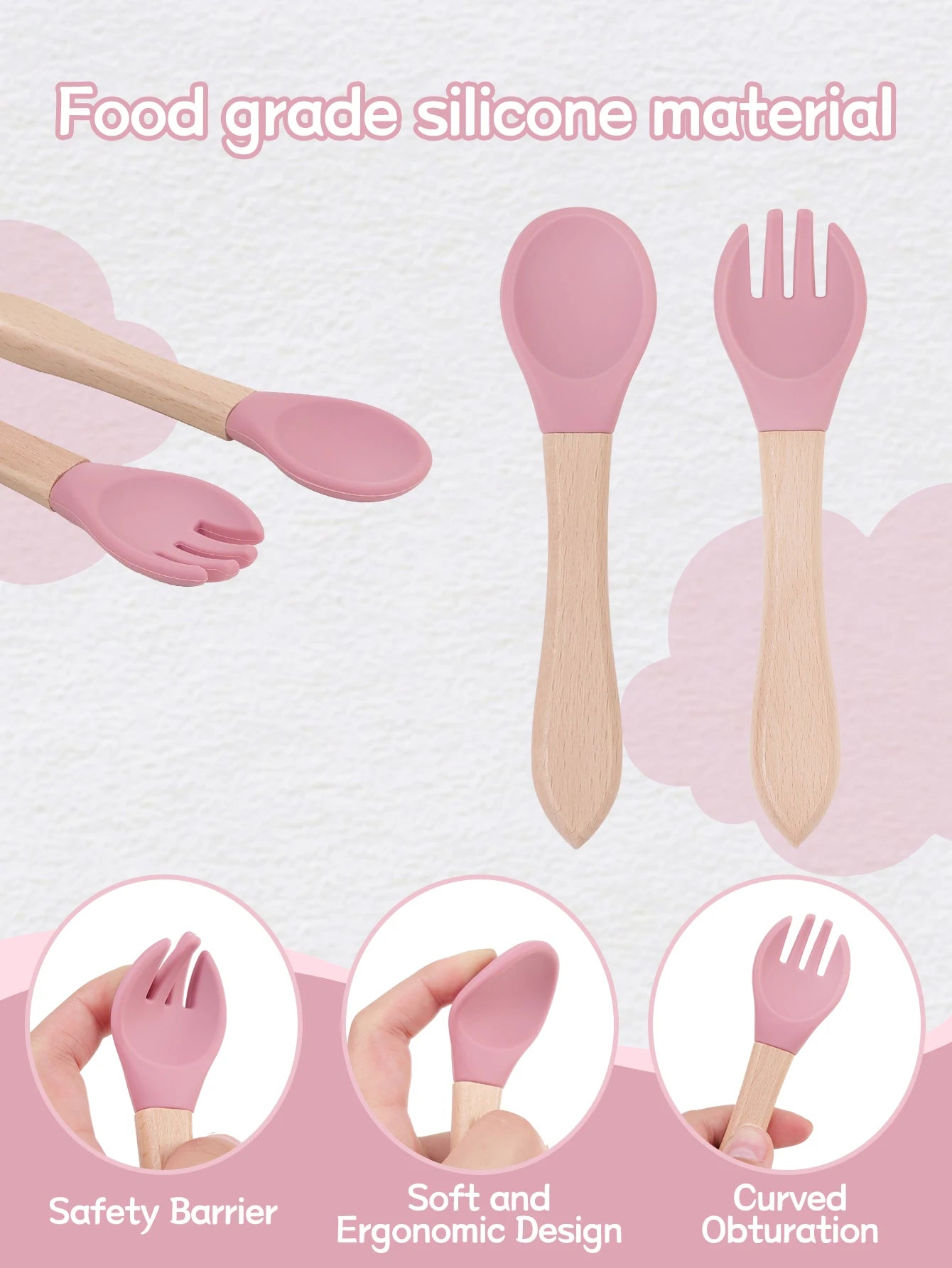 2 pièces/ensemble vaisselle bébé cuillère fourchette ensemble enfants Silicone bois alimentation formation bébé vaisselle couverts bébé alimentation fournitures