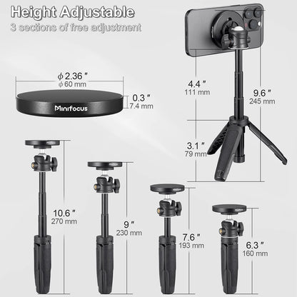 Trépied magnétique pour smartphone MagSafe, mini perche à selfie extensible à 360 °, support de trépied à tête sphérique, poignée pour iPhone 14, 13, 12