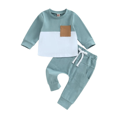 Survêtement d'hiver 2 pièces pour bébé, tenues pour garçons en bas âge, couleur contrastée, sweat-shirt à manches longues, hauts et pantalons longs, ensemble de vêtements pour tout-petits