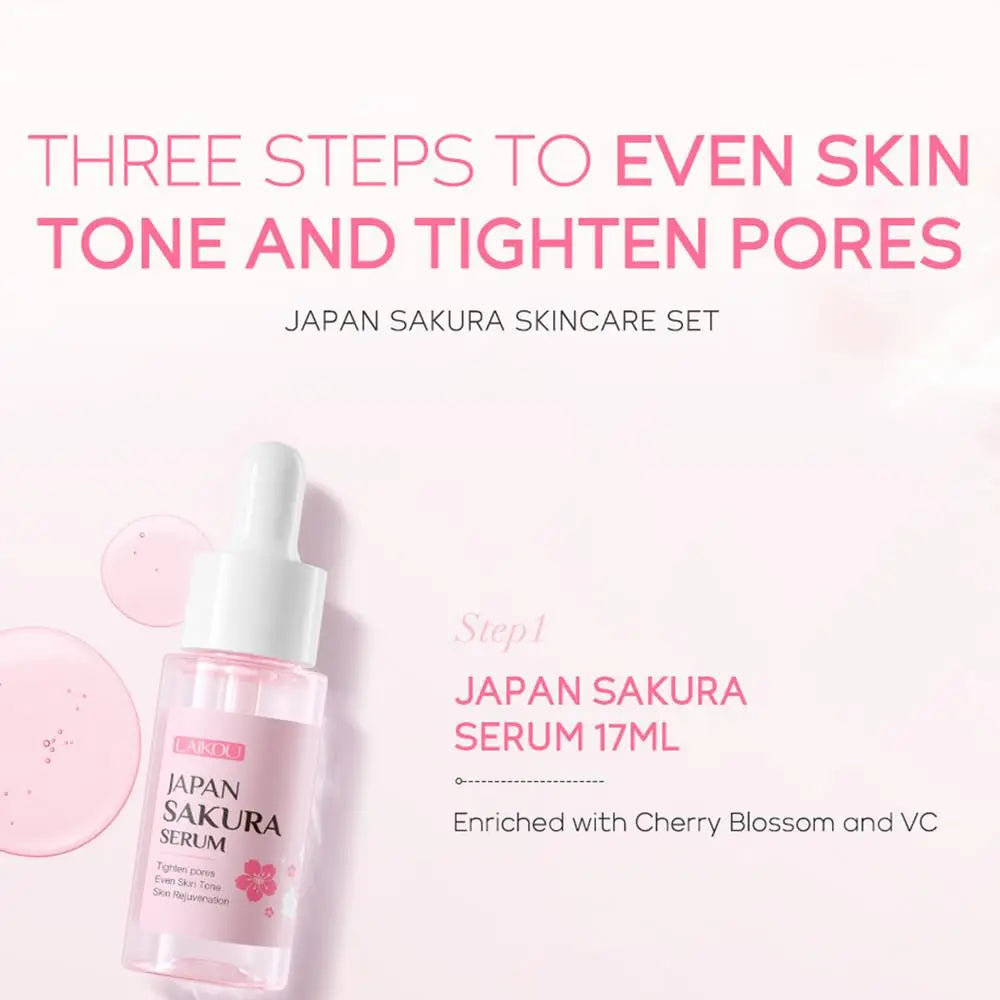 Coffret de soins pour le visage Crème nettoyante Sakura Essence Tonique hydratant blanchissant et anti-âge Crème pour les yeux Sérum pour le visage Soins de la peau pour les yeux