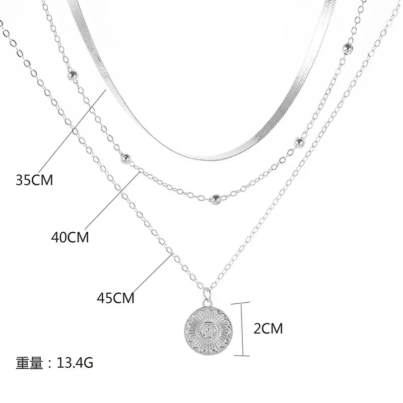 Collier rond à trois couches en argent Sterling 925 pour femmes, chaîne serpent Simple, breloque boule, cadeau de fête, bijoux exquis pour femmes