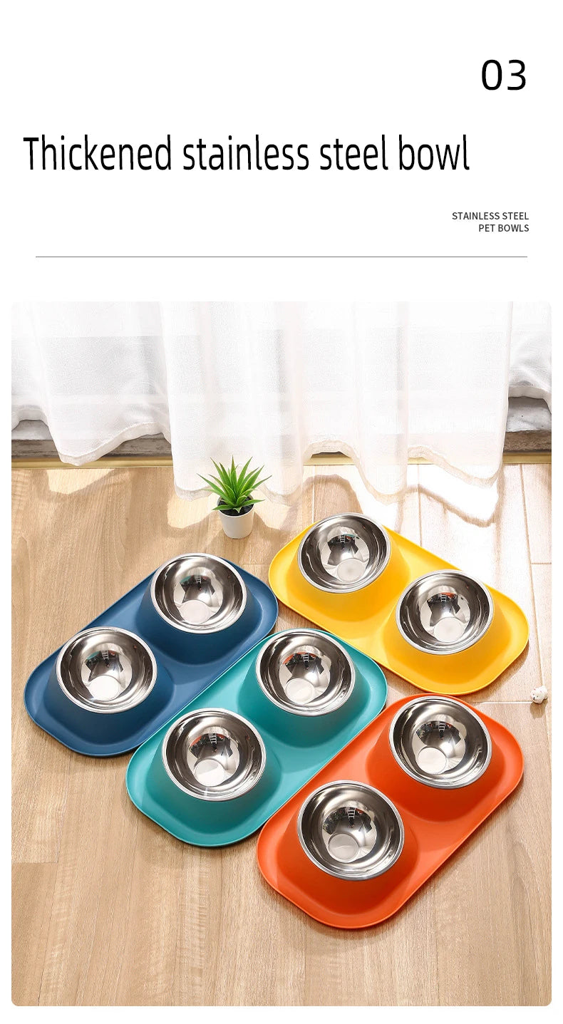 Bol Double en acier inoxydable pour chien et chat, récipient de nourriture pour chat, Base antidérapante, mangeoire d'eau pour animaux de compagnie, protection inclinable du cou, bols pour chiots et chats, 1 pièce