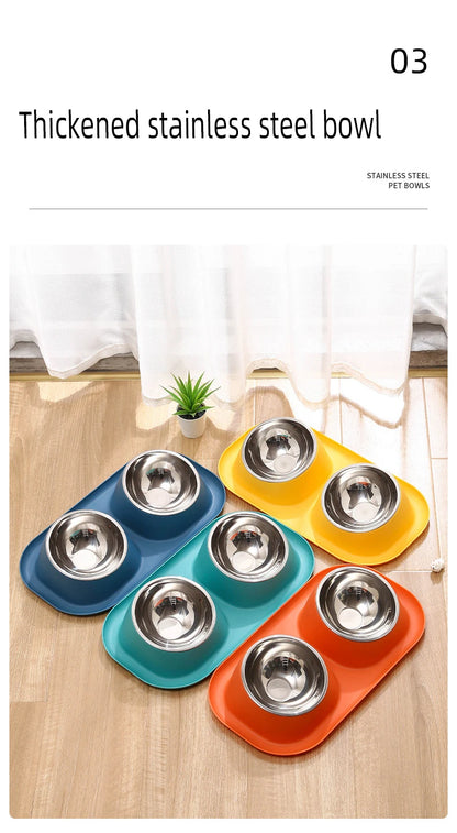Bol Double en acier inoxydable pour chien et chat, récipient de nourriture pour chat, Base antidérapante, mangeoire d'eau pour animaux de compagnie, protection inclinable du cou, bols pour chiots et chats, 1 pièce