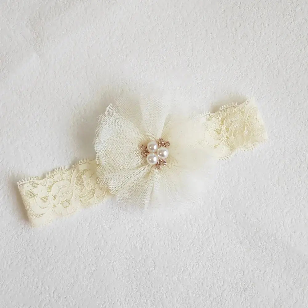 Ensemble de chaussettes et bandeau pour bébé, jolis nœuds en perles, chaussettes antidérapantes en coton, dentelle fleur, bandeau pour nouveau-né, Turban, accessoires pour cheveux de fille