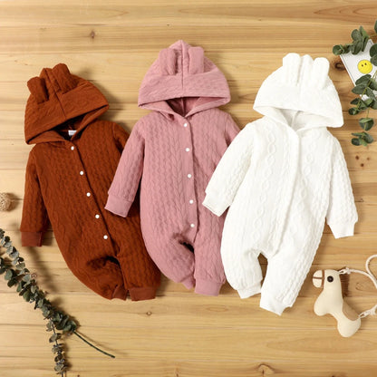 Barboteuse pour nouveau-né de 0 à 18 mois, pour garçons et filles, oreilles mignonnes, solide, à capuche, manches longues, vêtements pour nourrissons, Costumes d'automne et d'hiver