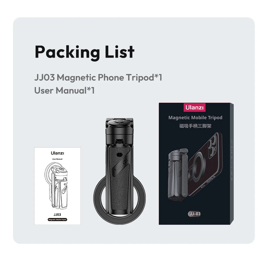 Ulanzi JJ03 trépied de téléphone magnétique sans fil poignée de téléphone Selfie bâton trépied de bureau pour iPhone 16 15 14 13 Pro Pro Max