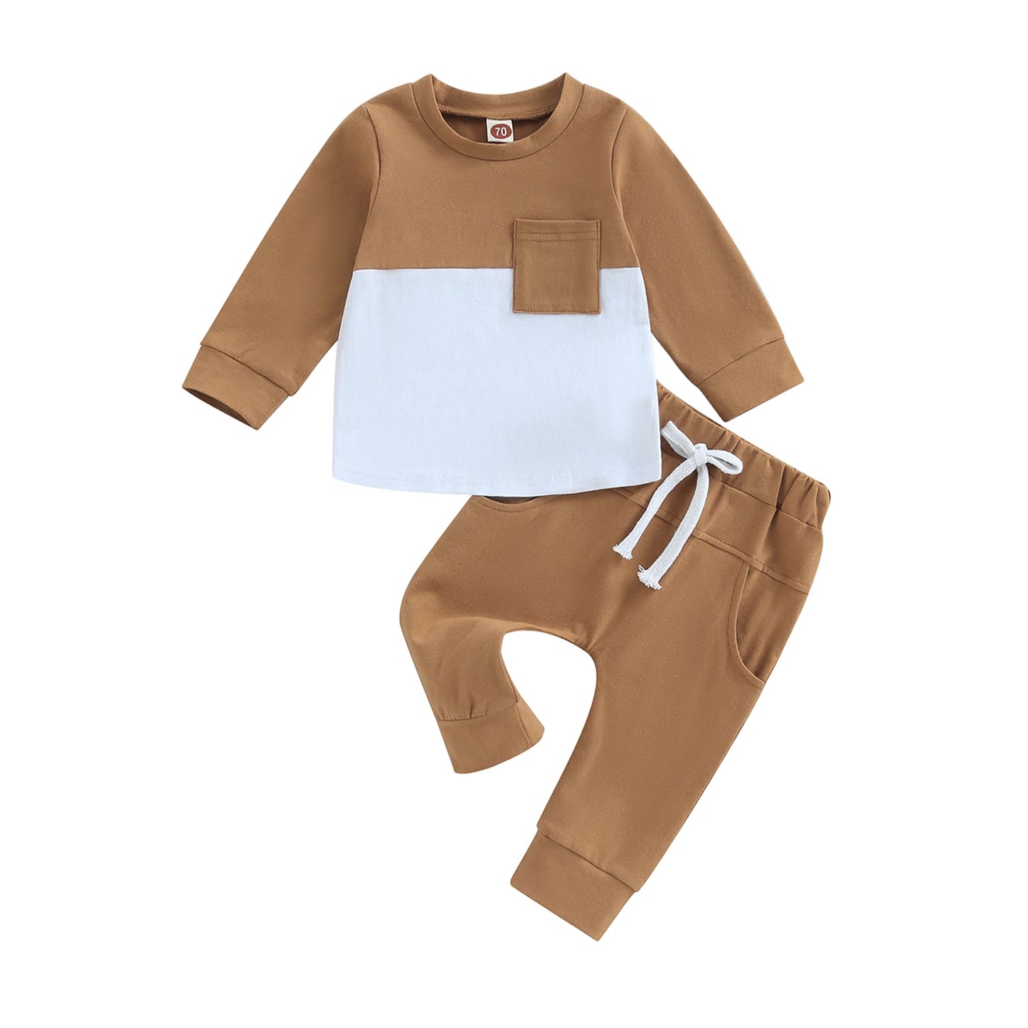 Survêtement d'hiver 2 pièces pour bébé, tenues pour garçons en bas âge, couleur contrastée, sweat-shirt à manches longues, hauts et pantalons longs, ensemble de vêtements pour tout-petits