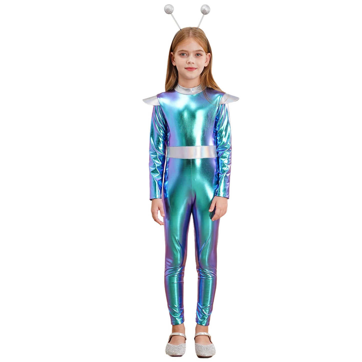 Costume de Cosplay Alien pour filles et garçons, combinaison d'astronaute à manches longues avec cerceau pour cheveux, pour fête de carnaval d'halloween