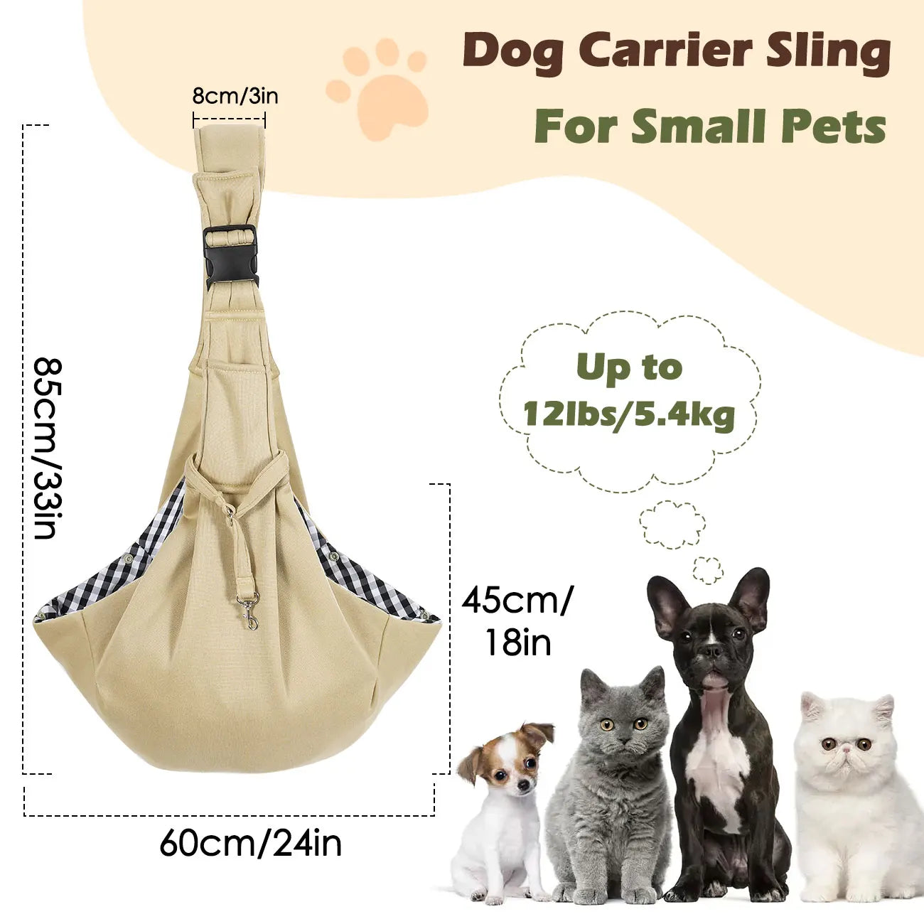 Pawaboo – porte-élingue réversible pour petit chien, mains libres, pour chiot, avec boucle de sangle réglable