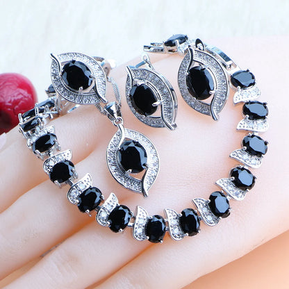 Ensemble de bijoux en argent Zircon violet 925, boucles d'oreilles de mariée, bracelets à breloques pour femmes, bague, pendentif, collier, bijoux de mariage