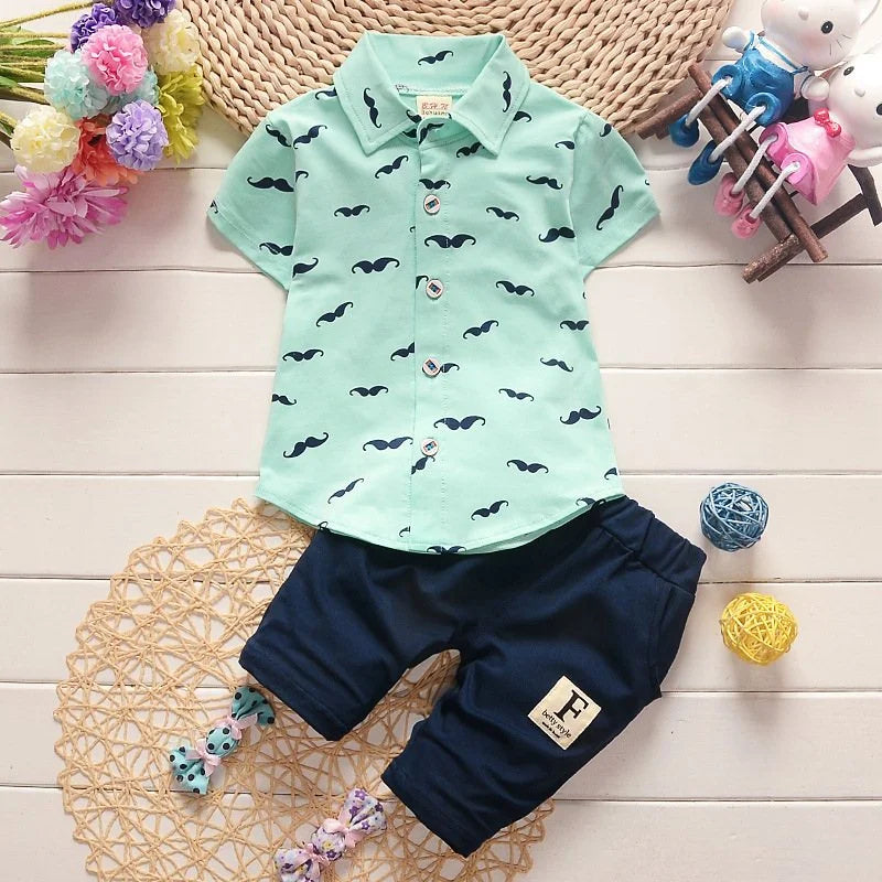 Costume d'été pour garçon, chemise imprimée à manches courtes + Short, en coton, vêtements mignons pour bébé, nouvelle collection