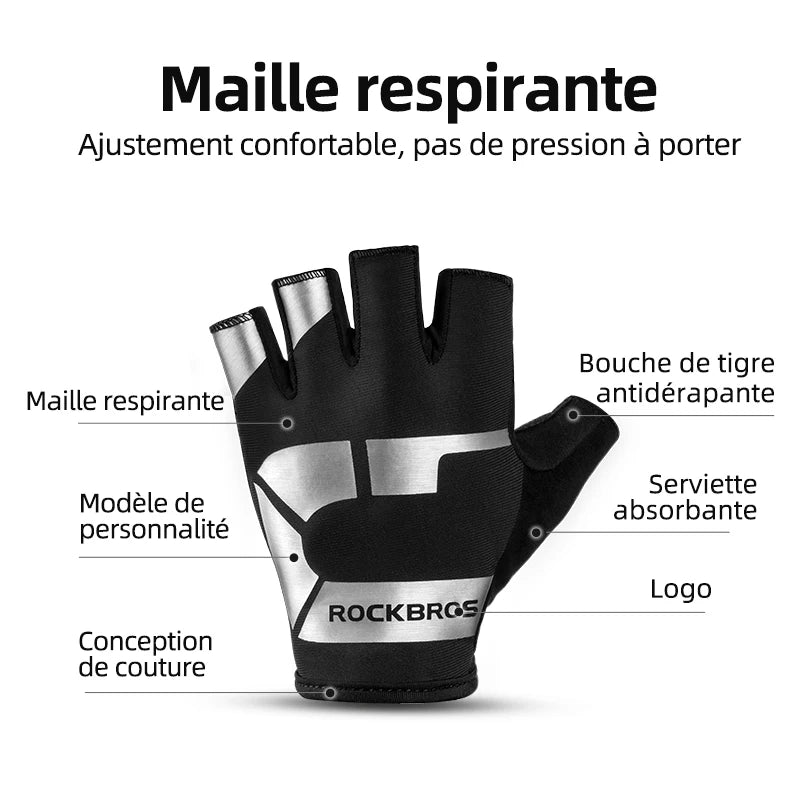 ROCKBROS gants de cyclisme demi-doigt antichoc résistant à l'usure respirant vtt route vélo gants hommes femmes sport vélo équipement