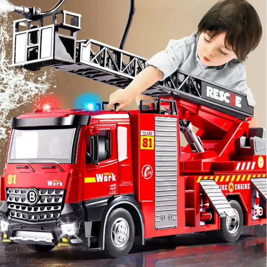 1:18 pétrolier d'eau alliage échelle camion de pompier modèle jouets voiture moulé sous pression en métal ingénierie véhicule portes ouvert son lumière jouet garçon cadeau