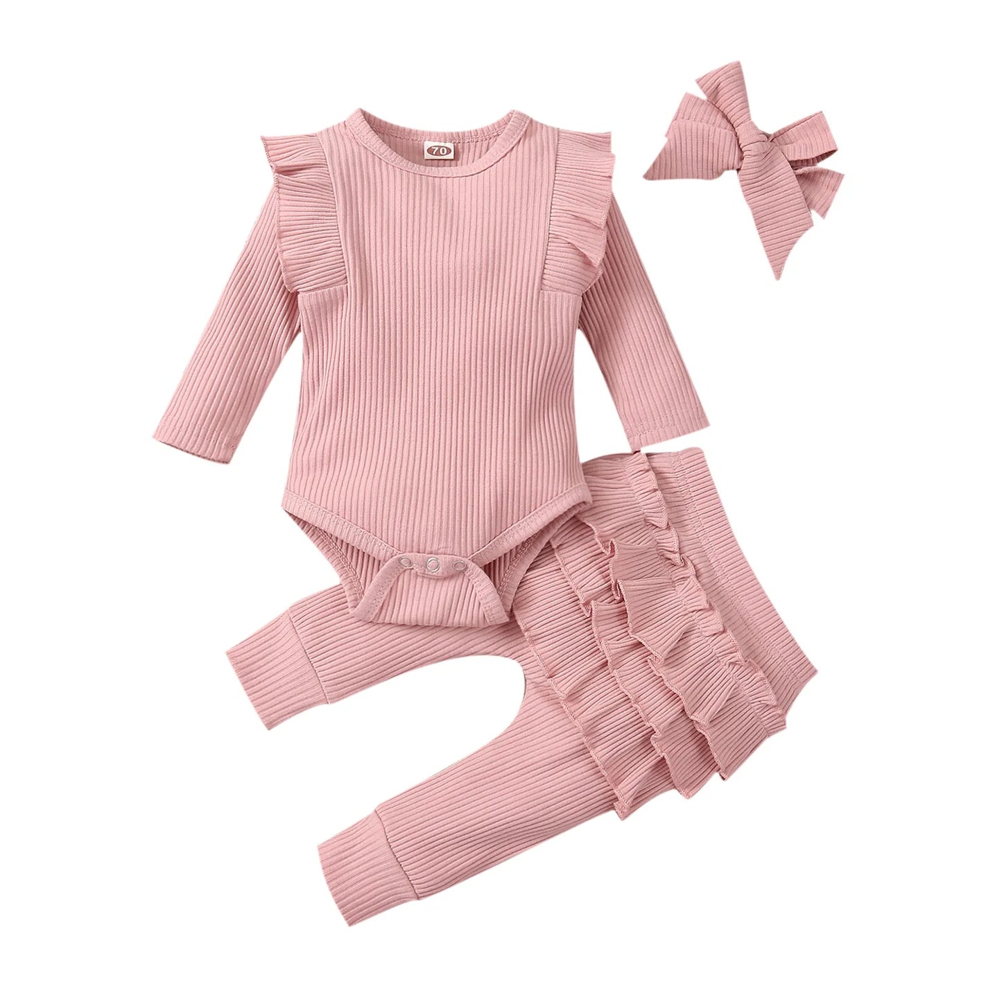 3 pièces bébé fille tenue ensemble nouveau-né enfant en bas âge enfants ensemble de vêtements bébé filles dentelle volants coton body + pantalon + bandeau vêtements