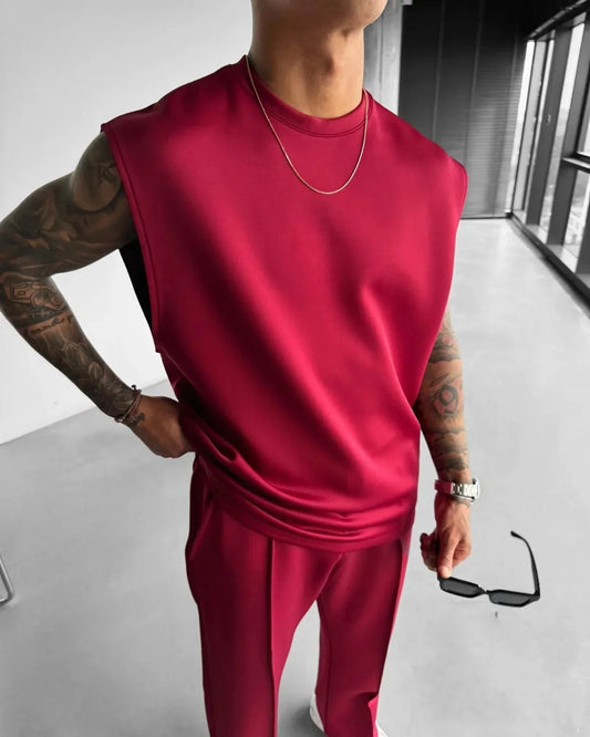 Combinaison de sport sans manches pour hommes, pantalon décontracté de couleur unie, vêtements pour hommes, ensemble deux pièces, nouvelle collection été 2025