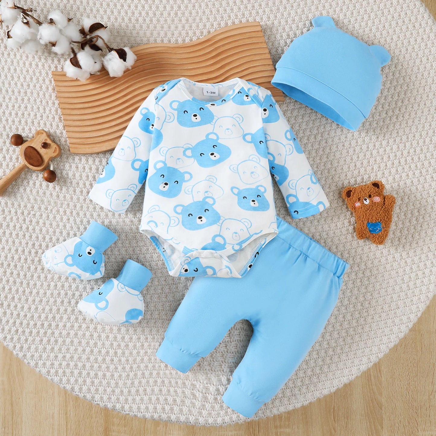 Ensemble de Vêtements pour Bébé Garçon de 0 à 9 Mois, Tenue à Manches sulf, Pantalon, Chapeau et Chaussettes, 4 Pièces/Ensemble, Printemps Automne