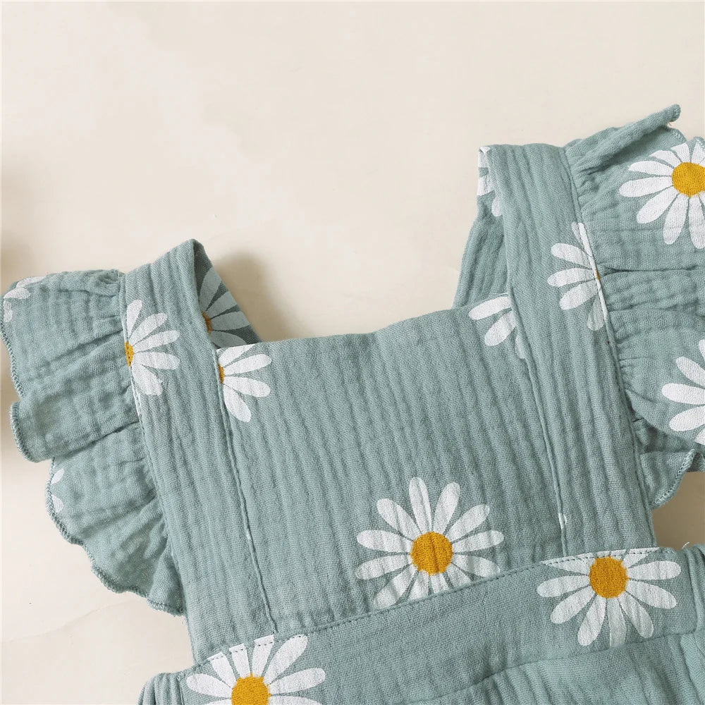 Barboteuse d'été pour nouveau-né fille de 0 à 18 mois, imprimé tournesol, sans manches, combinaison une pièce mignonne pour enfants