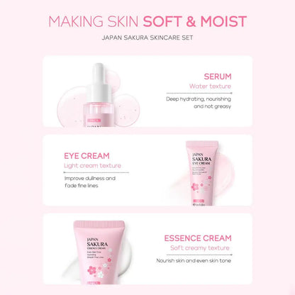 Coffret de soins pour le visage Crème nettoyante Sakura Essence Tonique hydratant blanchissant et anti-âge Crème pour les yeux Sérum pour le visage Soins de la peau pour les yeux