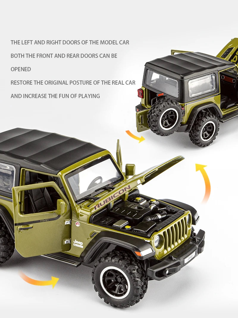 Tout-terrain 7 portes pour modèle de voiture jouet Wrangler moulé sous pression, véhicule en alliage métallique à l'échelle 1/32 pour enfants garçons filles adultes, portes ouvertes, légères
