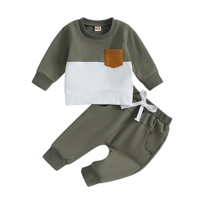 Survêtement d'hiver 2 pièces pour bébé, tenues pour garçons en bas âge, couleur contrastée, sweat-shirt à manches longues, hauts et pantalons longs, ensemble de vêtements pour tout-petits