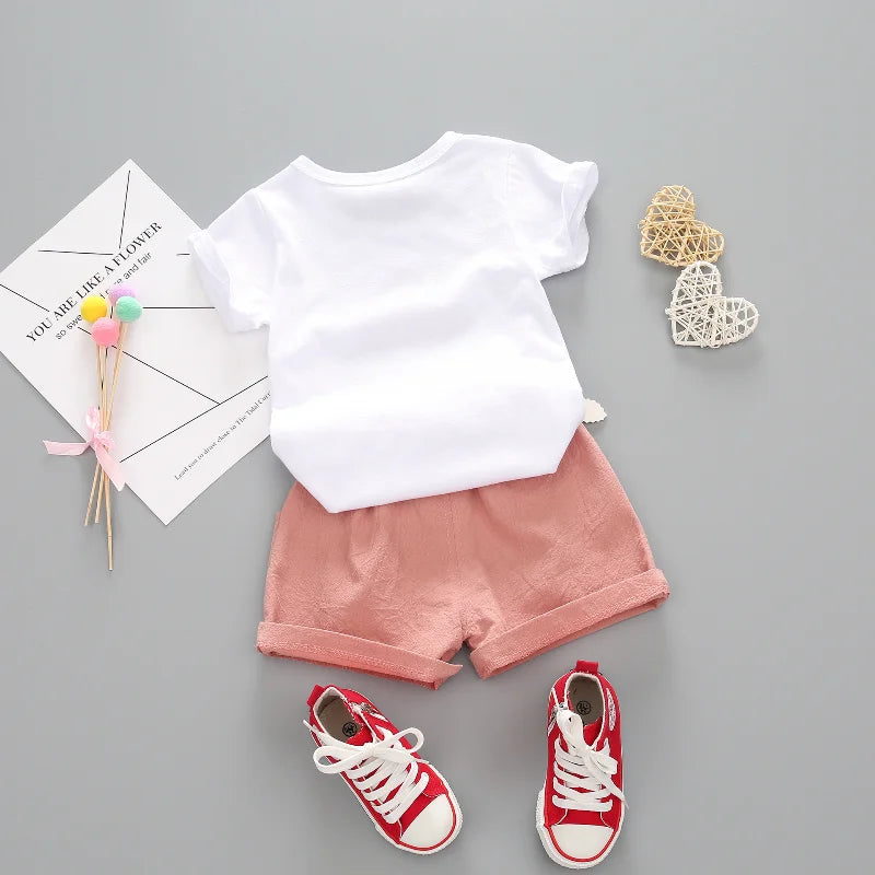 Ensemble de vêtements d'été pour bébés filles, T-Shirt et short mignons, 2 pièces/ensembles, tenues décontractées pour nourrissons, vêtements pour tout-petits, survêtements pour enfants, nouvelle collection