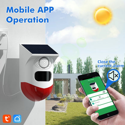 Tuya – détecteur de mouvement infrarouge intelligent WiFi, solaire, extérieur, PIR, sirène stroboscopique sans fil, alarme sonore, télécommande étanche