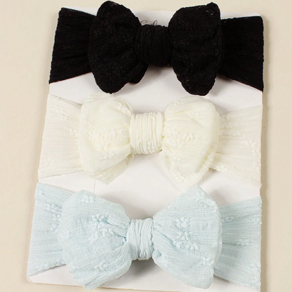 Bandeau en maille respirante et douce pour bébé, 3 pièces, avec nœud Double couche, haute élasticité, couvre-chef adapté aux nourrissons et aux jeunes enfants