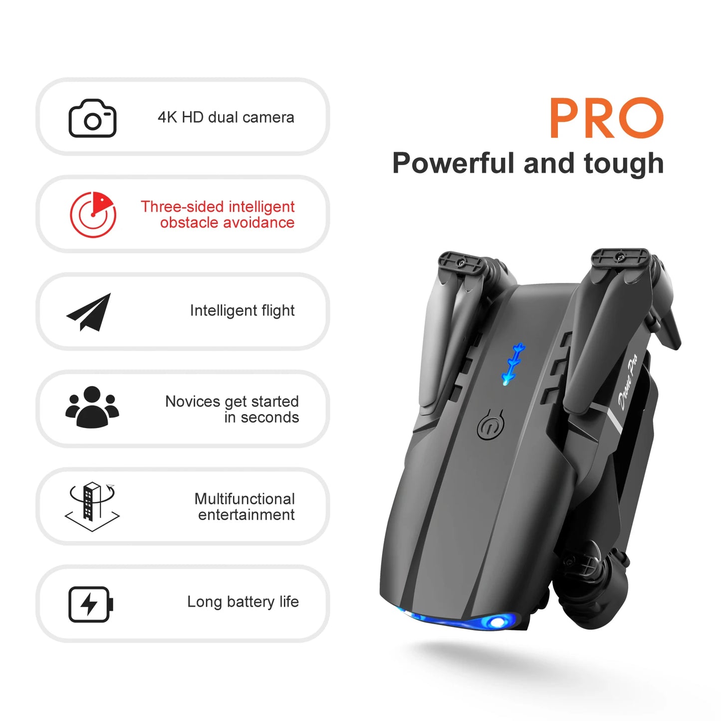 Drone professionnel E99 Pro avec caméra 4K, photographie aérienne, caméra HD pour touristes, évitement d'obstacles à trois côtés, quadrirotor